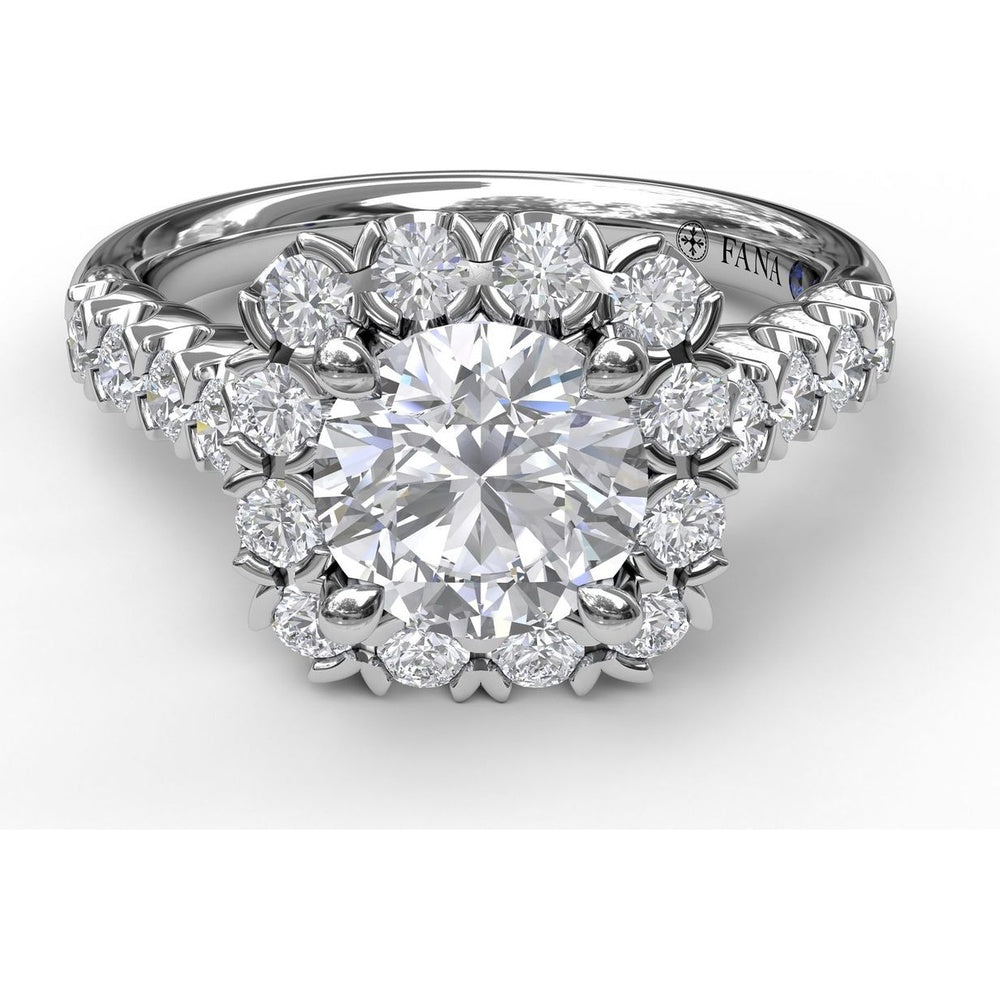 Chunky Cushion Halo Engagement Ring Setting with Round Diamond Band by Fana - 0.77 Carat Total Diamond Weight
