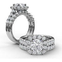 Chunky Cushion Halo Engagement Ring Setting with Round Diamond Band by Fana - 0.77 Carat Total Diamond Weight