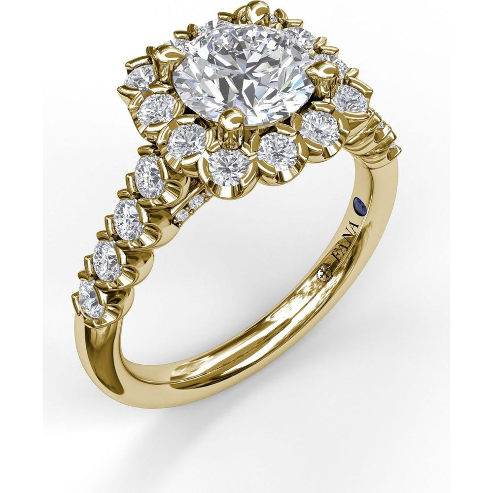Chunky Cushion Halo Engagement Ring Setting with Round Diamond Band by Fana - 0.77 Carat Total Diamond Weight
