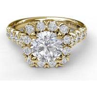 Chunky Cushion Halo Engagement Ring Setting with Round Diamond Band by Fana - 0.77 Carat Total Diamond Weight