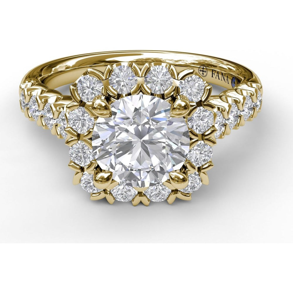 Chunky Cushion Halo Engagement Ring Setting with Round Diamond Band by Fana - 0.77 Carat Total Diamond Weight