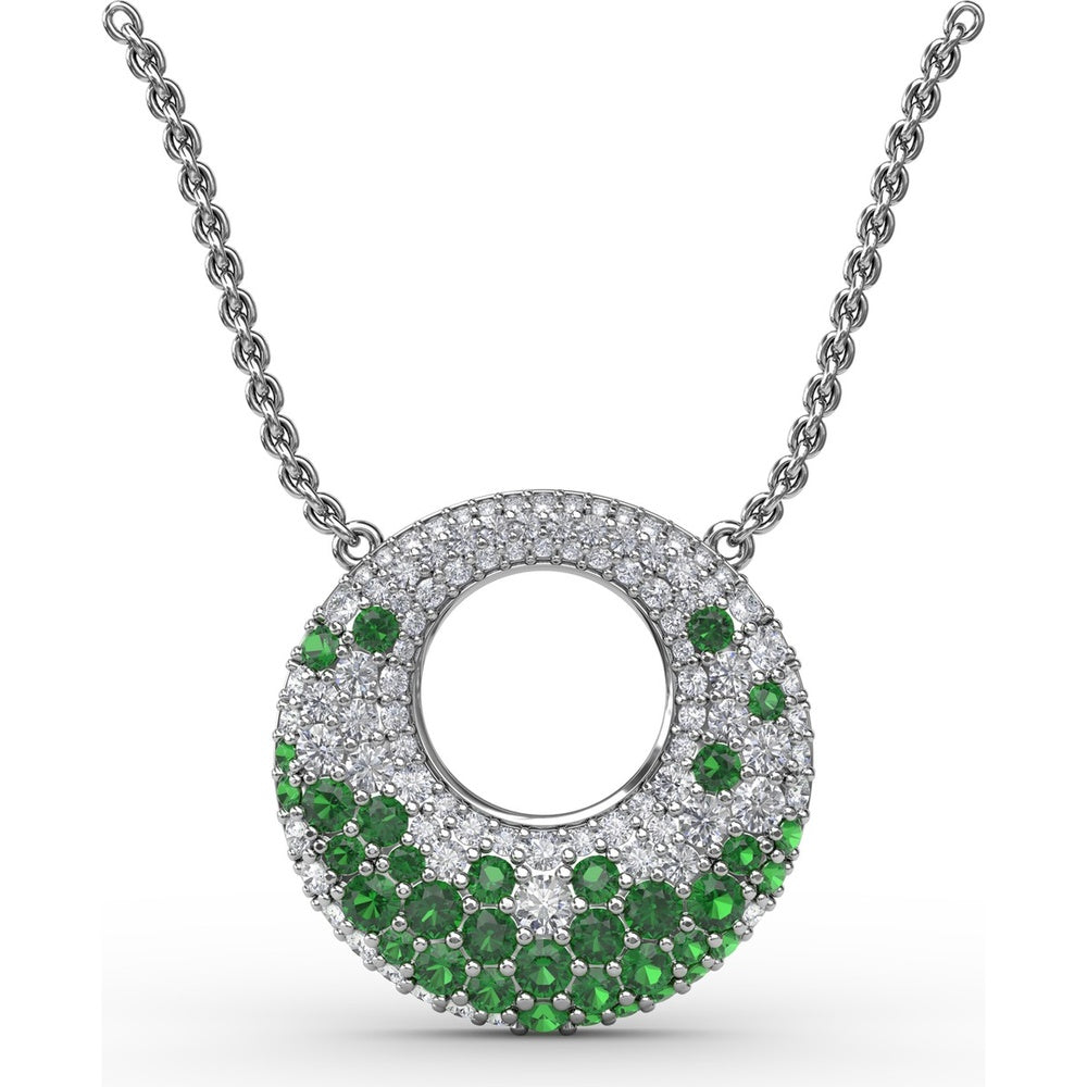 Circle of Life Pendant with Pavé Diamonds and Prong-Set Tsavorite Garnets by Fana - 1.89 Carat Total Gemstone Weight