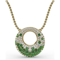 Circle of Life Pendant with Pavé Diamonds and Prong-Set Tsavorite Garnets by Fana - 1.89 Carat Total Gemstone Weight