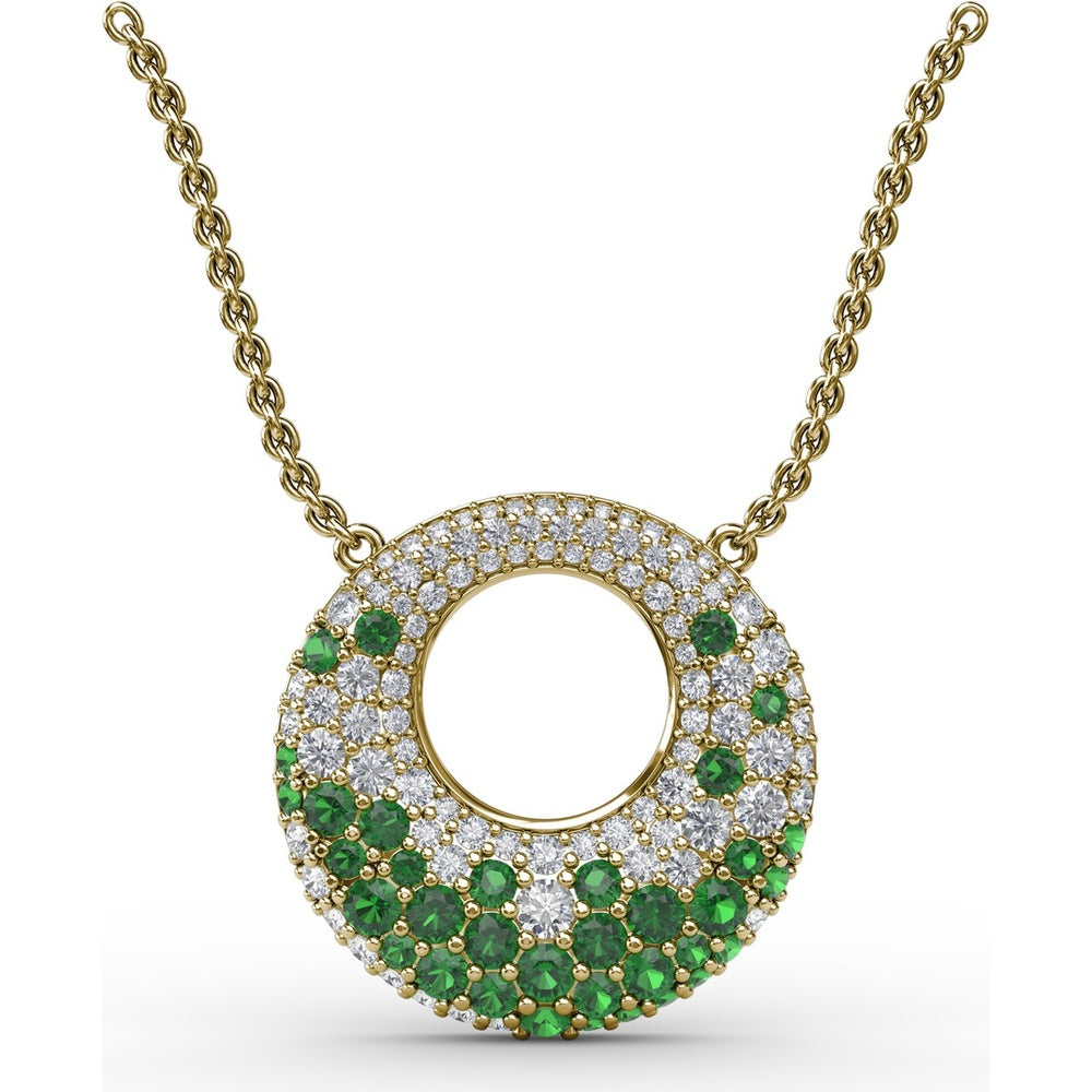 Circle of Life Pendant with Pavé Diamonds and Prong-Set Tsavorite Garnets by Fana - 1.89 Carat Total Gemstone Weight