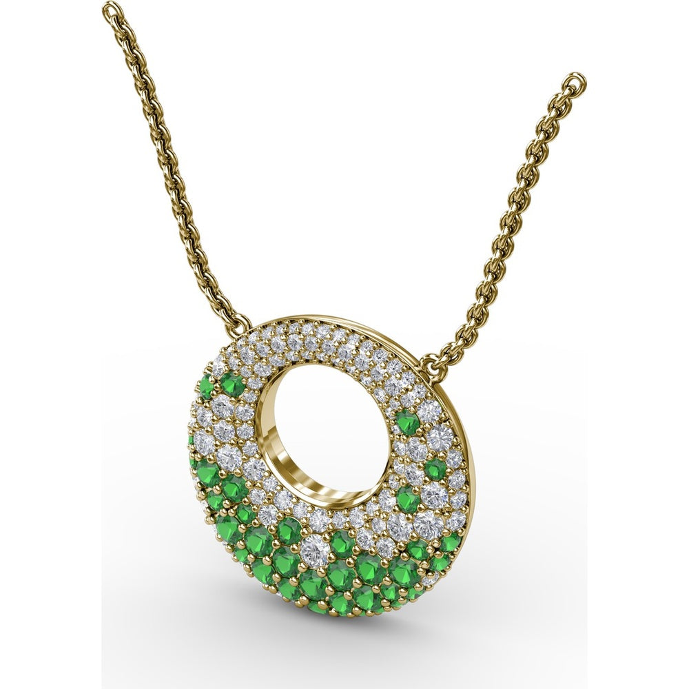 Circle of Life Pendant with Pavé Diamonds and Prong-Set Tsavorite Garnets by Fana - 1.89 Carat Total Gemstone Weight