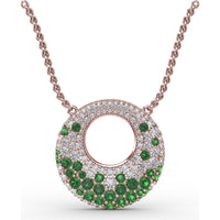 Circle of Life Pendant with Pavé Diamonds and Prong-Set Tsavorite Garnets by Fana - 1.89 Carat Total Gemstone Weight