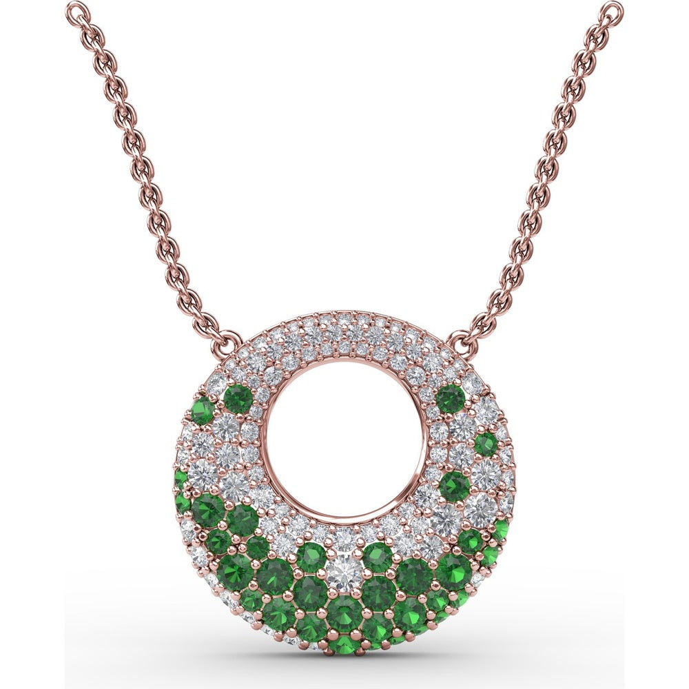 Circle of Life Pendant with Pavé Diamonds and Prong-Set Tsavorite Garnets by Fana - 1.89 Carat Total Gemstone Weight