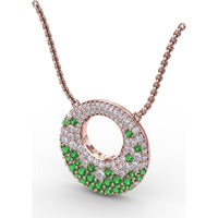 Circle of Life Pendant with Pavé Diamonds and Prong-Set Tsavorite Garnets by Fana - 1.89 Carat Total Gemstone Weight