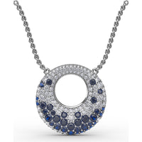 Circle of Life Pendant with Pavé Diamonds and Round Blue Sapphires by Fana - 2.08 Carat Total Gemstone Weight