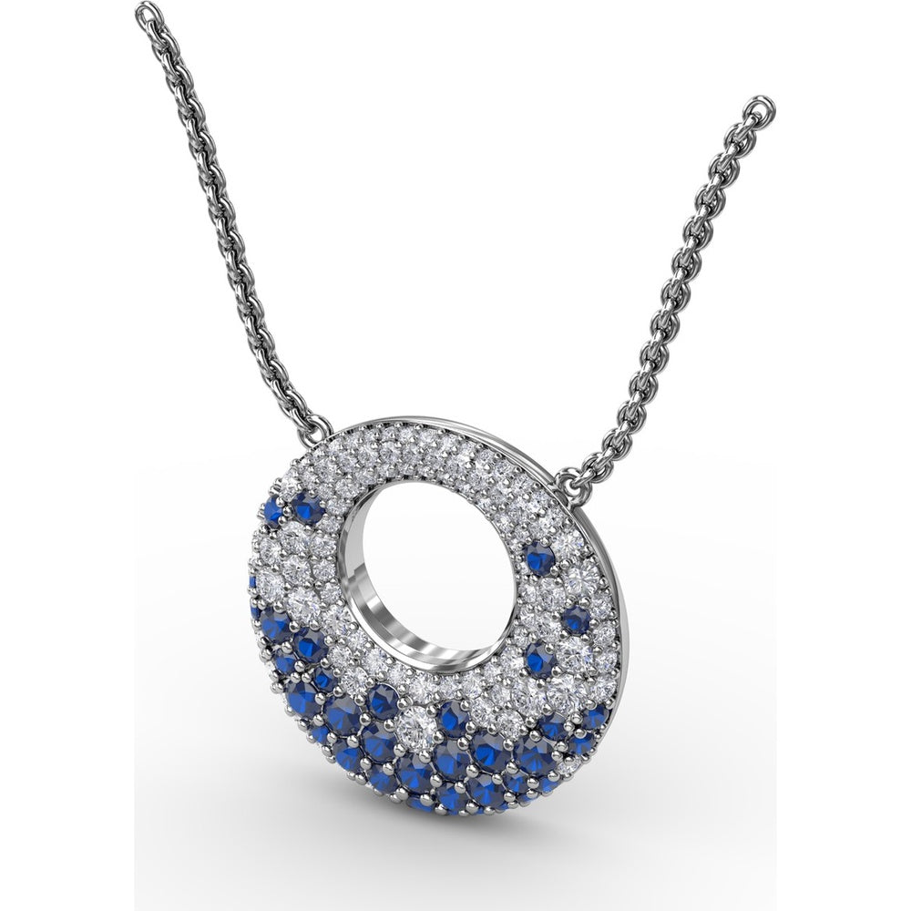 Circle of Life Pendant with Pavé Diamonds and Round Blue Sapphires by Fana - 2.08 Carat Total Gemstone Weight