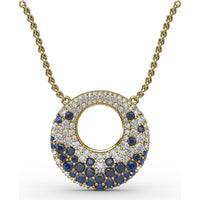 Circle of Life Pendant with Pavé Diamonds and Round Blue Sapphires by Fana - 2.08 Carat Total Gemstone Weight