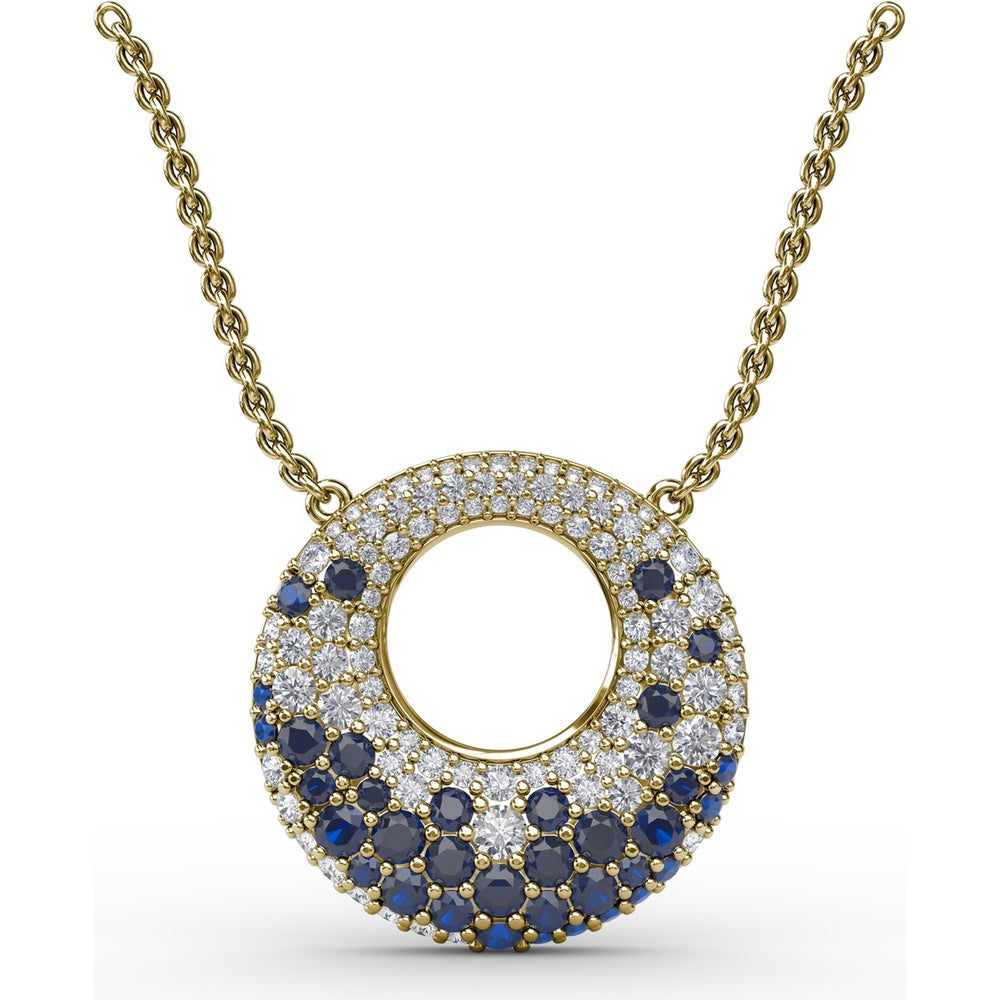Circle of Life Pendant with Pavé Diamonds and Round Blue Sapphires by Fana - 2.08 Carat Total Gemstone Weight