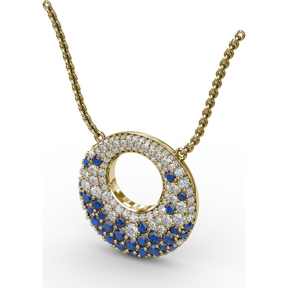 Circle of Life Pendant with Pavé Diamonds and Round Blue Sapphires by Fana - 2.08 Carat Total Gemstone Weight