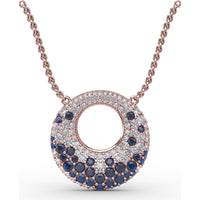 Circle of Life Pendant with Pavé Diamonds and Round Blue Sapphires by Fana - 2.08 Carat Total Gemstone Weight