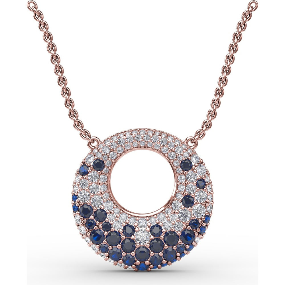 Circle of Life Pendant with Pavé Diamonds and Round Blue Sapphires by Fana - 2.08 Carat Total Gemstone Weight