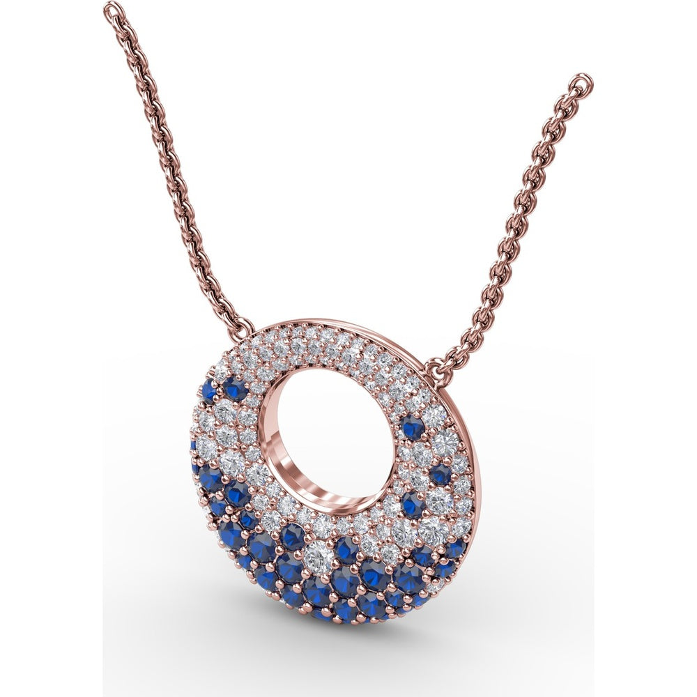 Circle of Life Pendant with Pavé Diamonds and Round Blue Sapphires by Fana - 2.08 Carat Total Gemstone Weight