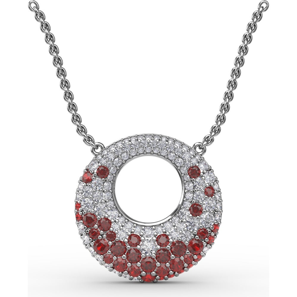 Circle of Life Pendant with Pavé Diamonds and Round Rubies by Fana - 2.08 Carat Total Gemstone Weight