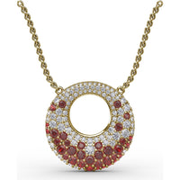 Circle of Life Pendant with Pavé Diamonds and Round Rubies by Fana - 2.08 Carat Total Gemstone Weight