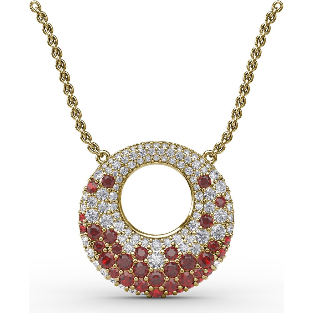 Circle of Life Pendant with Pavé Diamonds and Round Rubies by Fana - 2.08 Carat Total Gemstone Weight