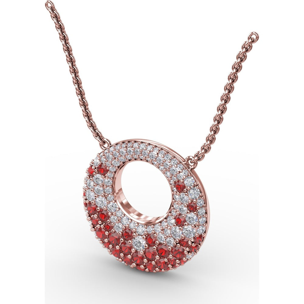 Circle of Life Pendant with Pavé Diamonds and Round Rubies by Fana - 2.08 Carat Total Gemstone Weight
