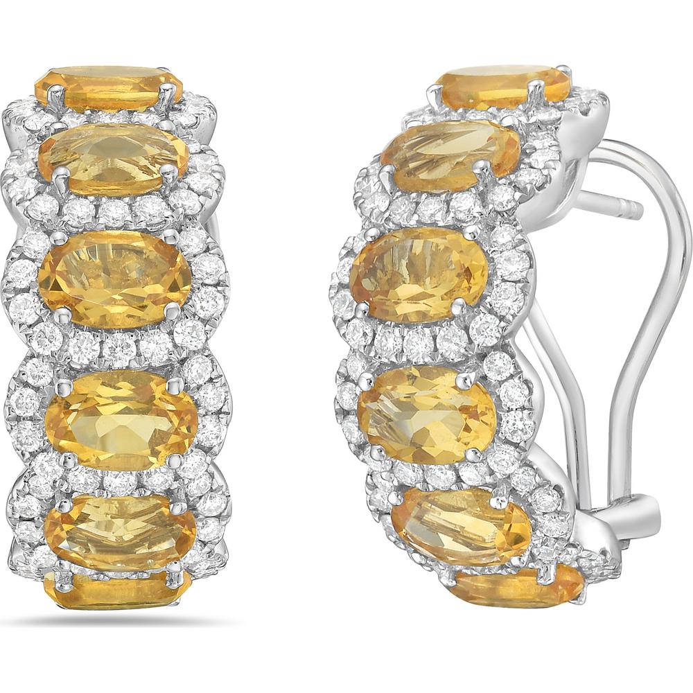 Citrine and Diamond Overlap Hoop Earrings in 18K White Gold by Charles Krypell