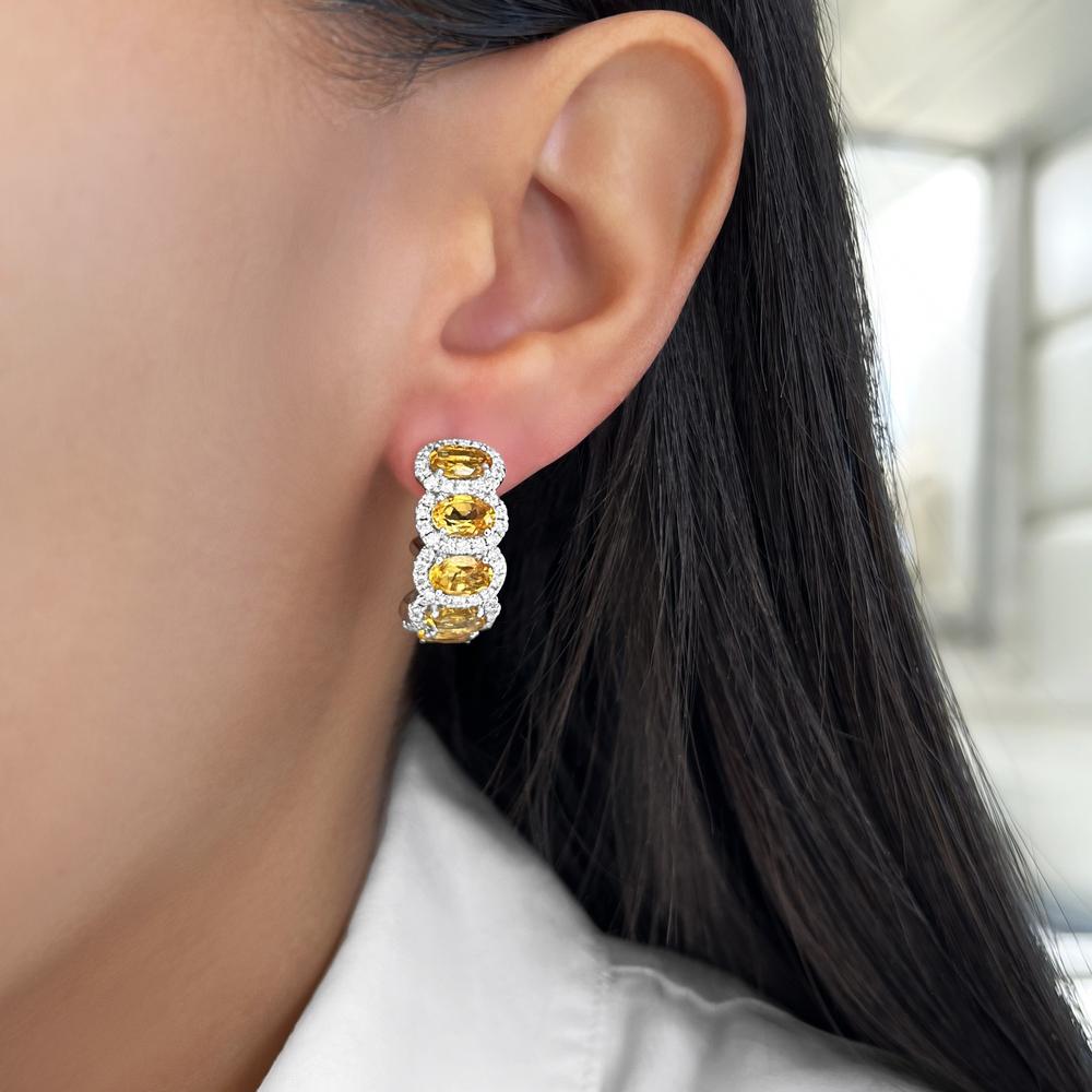 Citrine and Diamond Overlap Hoop Earrings in 18K White Gold by Charles Krypell