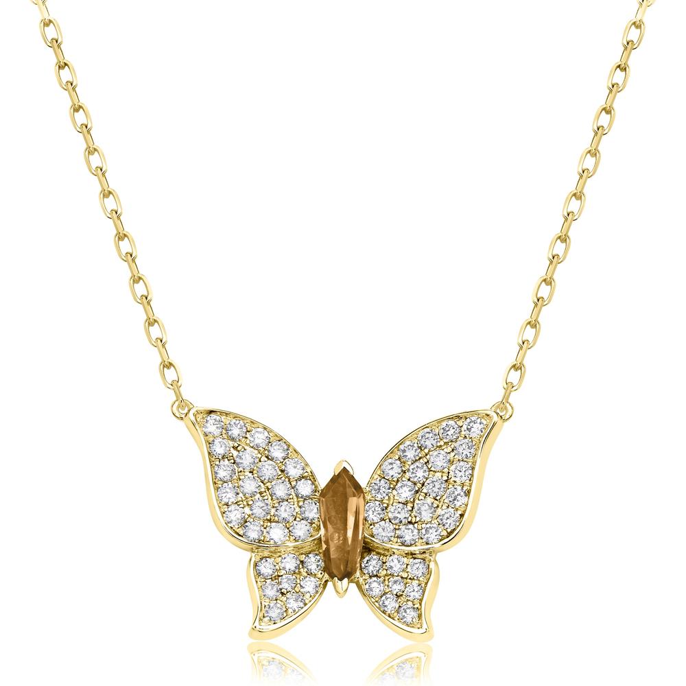 Citrine and Diamond Pavé Butterfly Necklace in 18K Yellow Gold by Charles Krypell