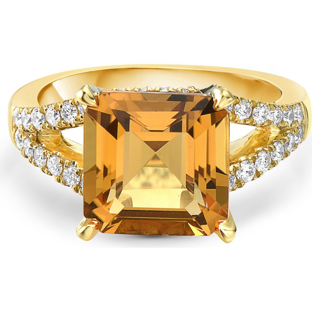 Citrine and Diamond Split Shank Ring in 18K Yellow Gold by Charles Krypell