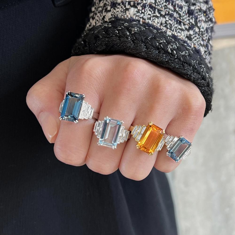 Citrine and Diamond Step Ring in 18K Yellow Gold by Charles Krypell