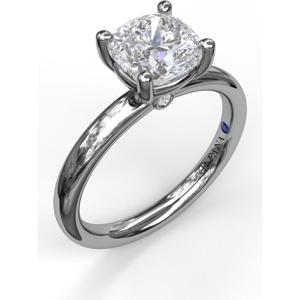 Classic Cushion Cut Solitaire Engagement Ring Setting with Hidden Pavé Diamond Details by Fana - 0.02 Carat Total Diamond Weight