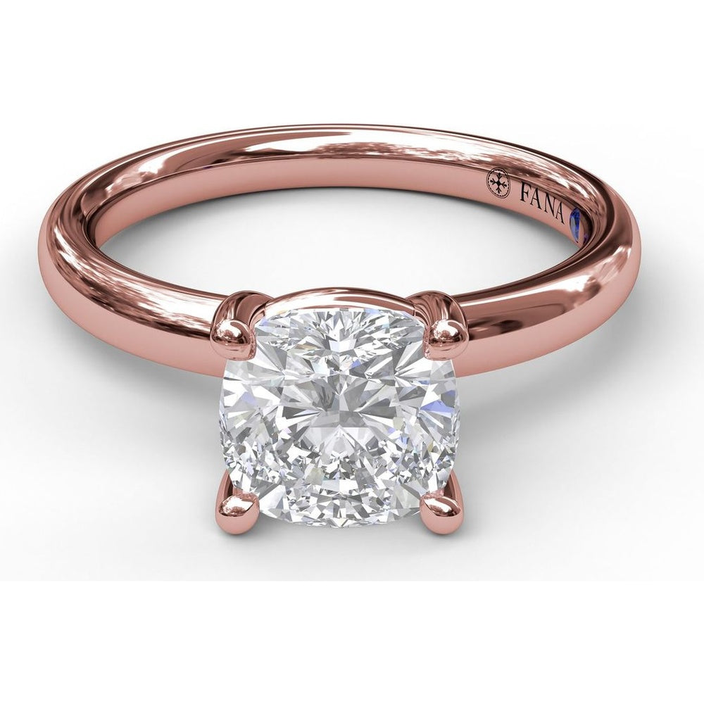 Classic Cushion Cut Solitaire Engagement Ring Setting with Hidden Pavé Diamond Details by Fana - 0.02 Carat Total Diamond Weight
