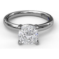 Classic Cushion Cut Solitaire Engagement Ring Setting with Hidden Pavé Diamond Details by Fana - 0.02 Carat Total Diamond Weight