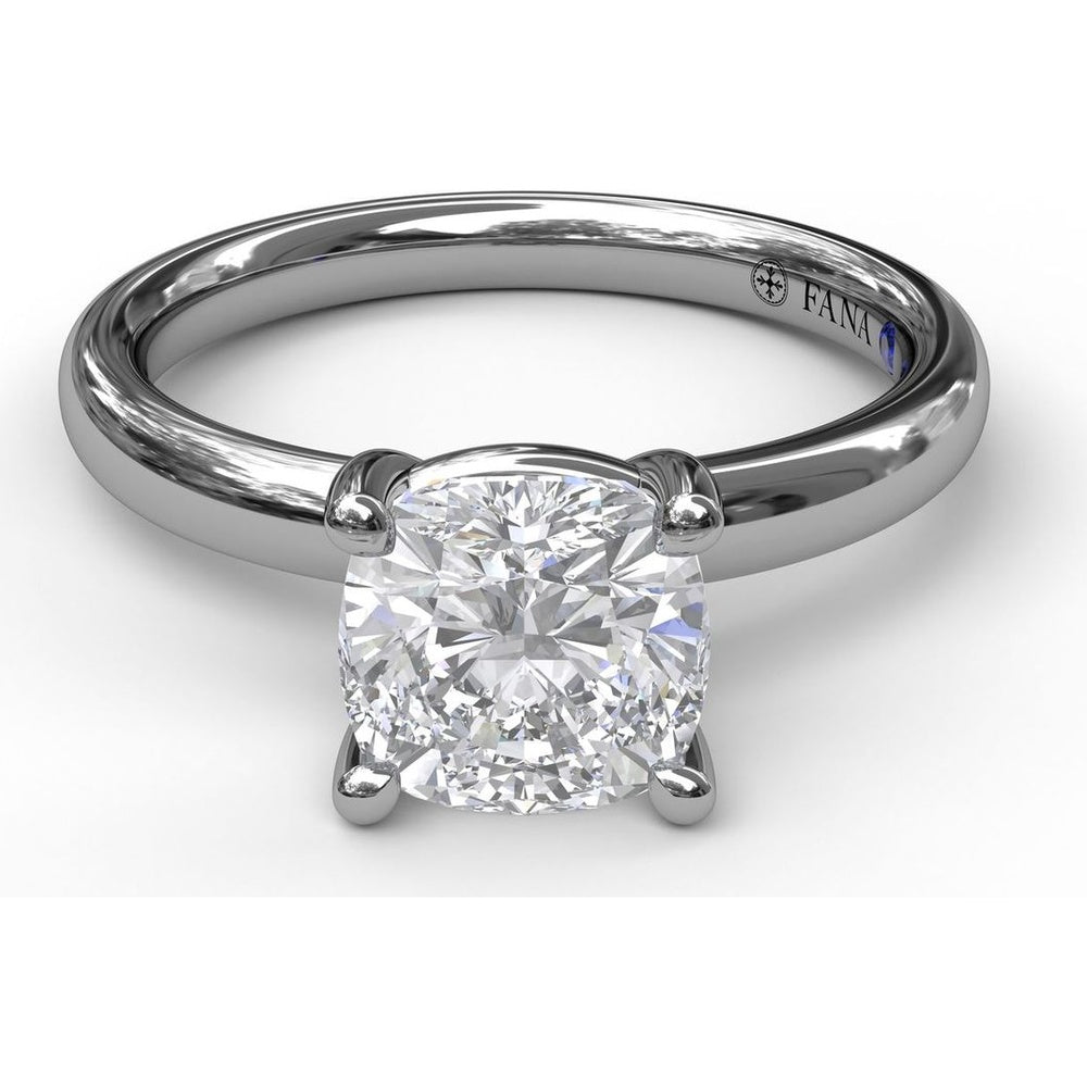 Classic Cushion Cut Solitaire Engagement Ring Setting with Hidden Pavé Diamond Details by Fana - 0.02 Carat Total Diamond Weight