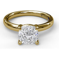 Classic Cushion Cut Solitaire Engagement Ring Setting with Hidden Pavé Diamond Details by Fana - 0.02 Carat Total Diamond Weight