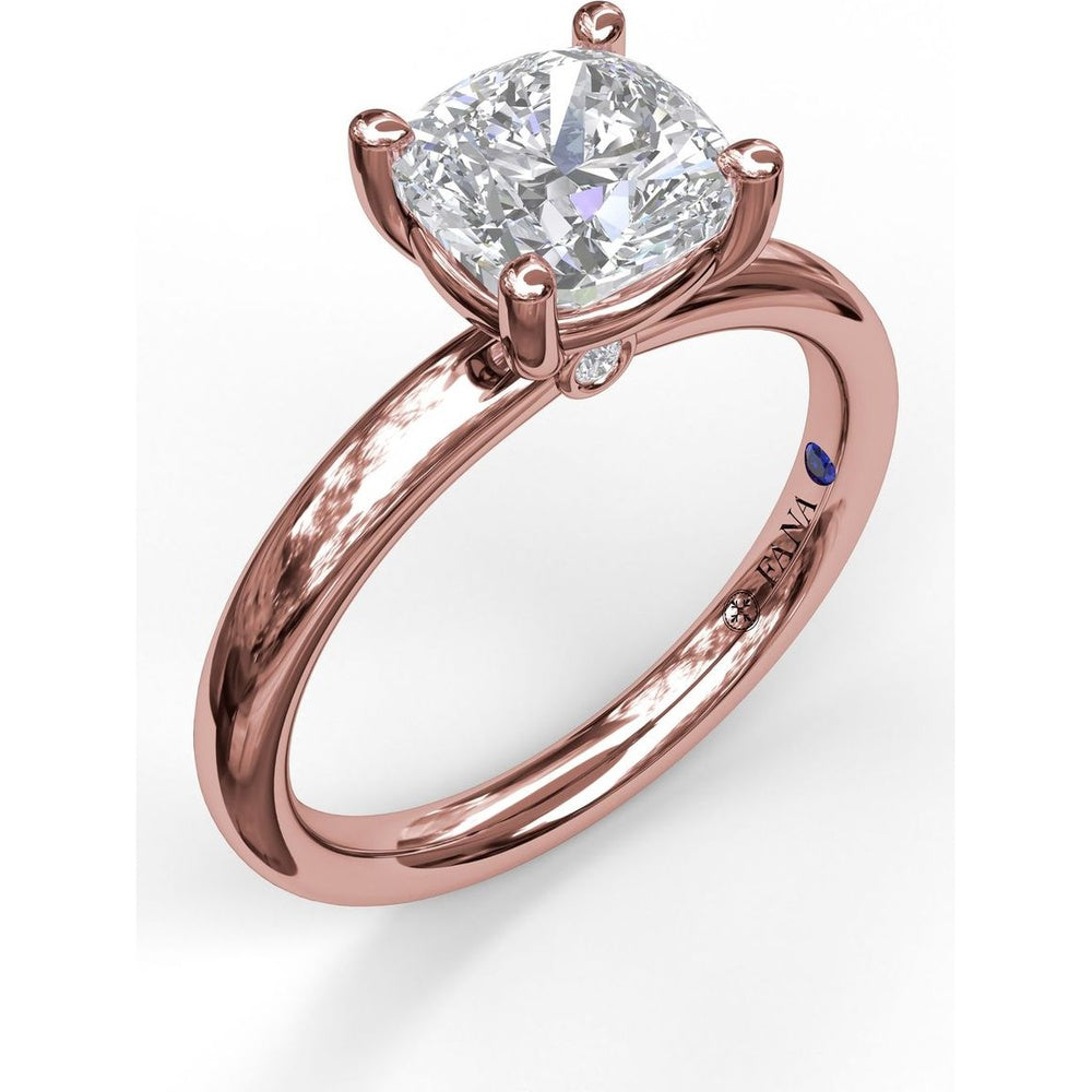 Classic Cushion Cut Solitaire Engagement Ring Setting with Hidden Pavé Diamond Details by Fana - 0.02 Carat Total Diamond Weight