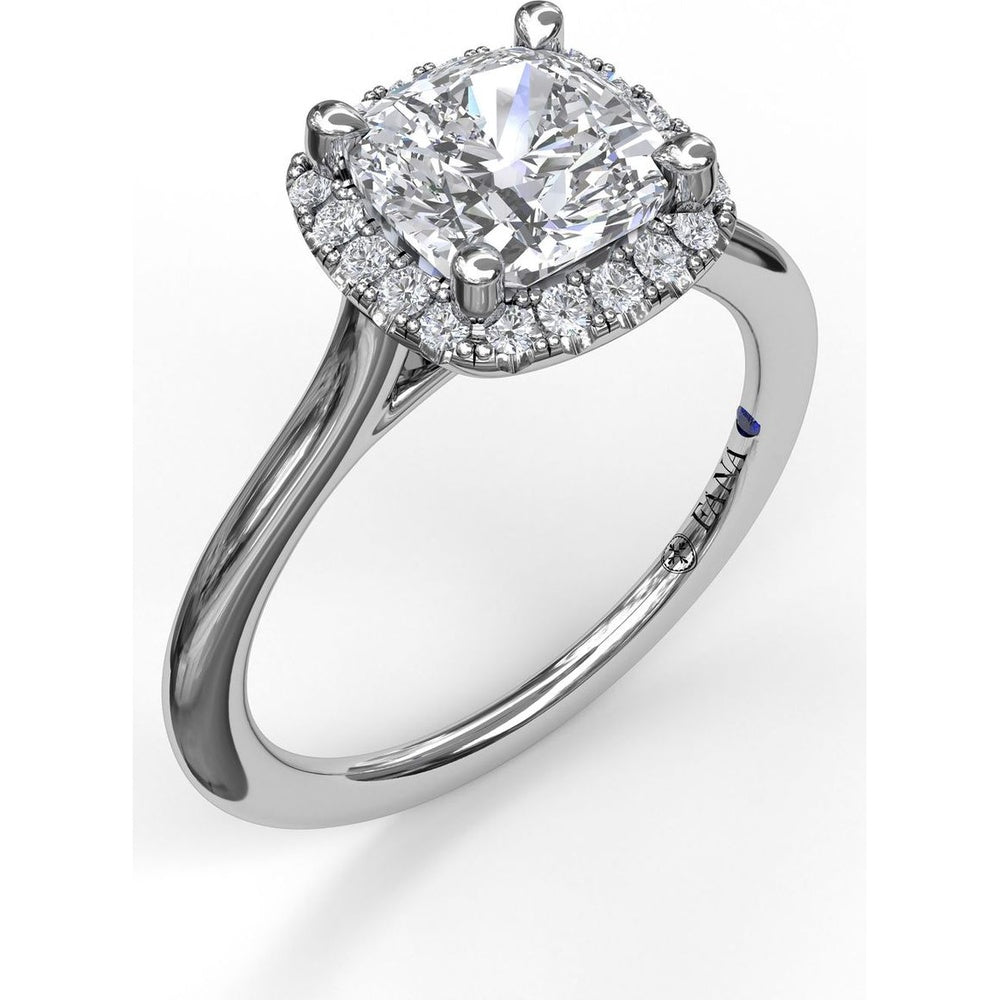 Classic Cushion Halo Engagement Ring Setting with Pavé Round Diamonds by Fana - 0.16 Carat Total Diamond Weight