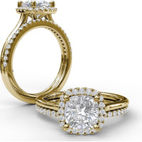 Classic Cushion Halo Engagement Ring Setting with Pavé Round Diamonds by Fana - 0.16 Carat Total Diamond Weight