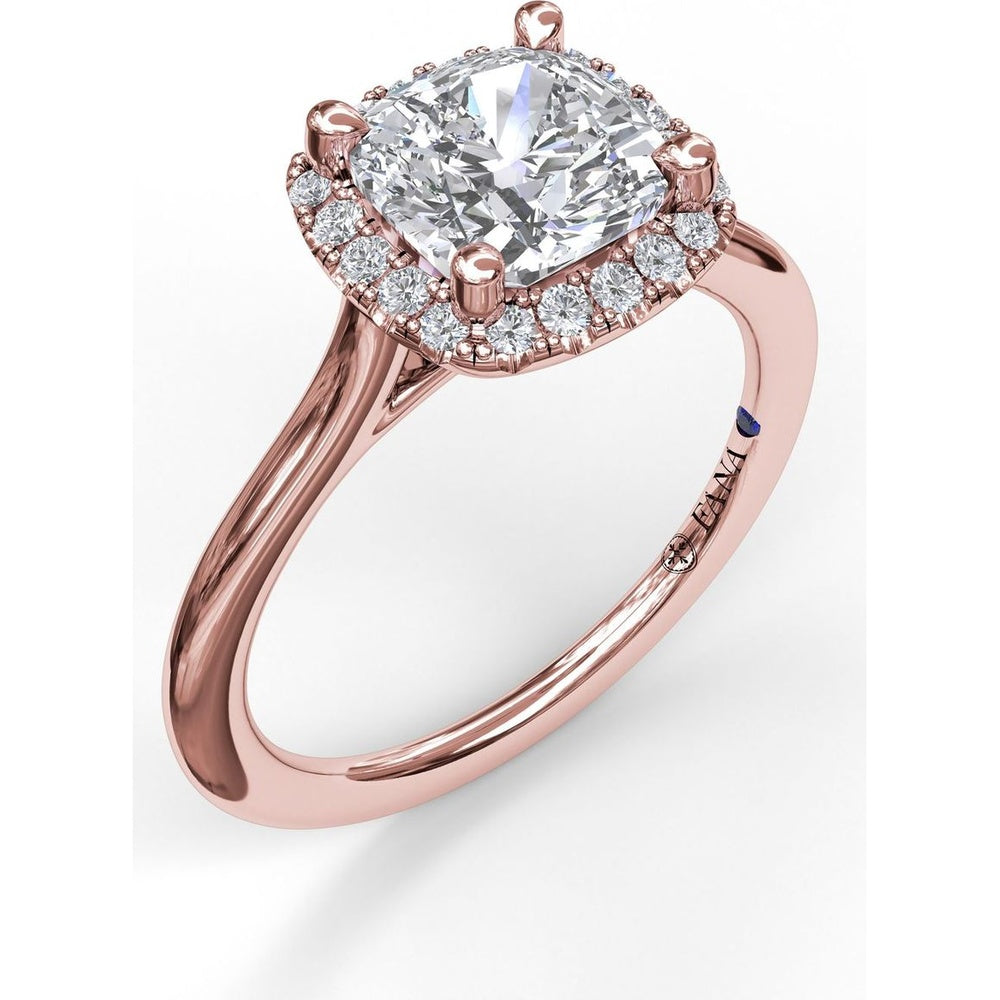 Classic Cushion Halo Engagement Ring Setting with Pavé Round Diamonds by Fana - 0.16 Carat Total Diamond Weight