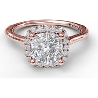 Classic Cushion Halo Engagement Ring Setting with Pavé Round Diamonds by Fana - 0.16 Carat Total Diamond Weight