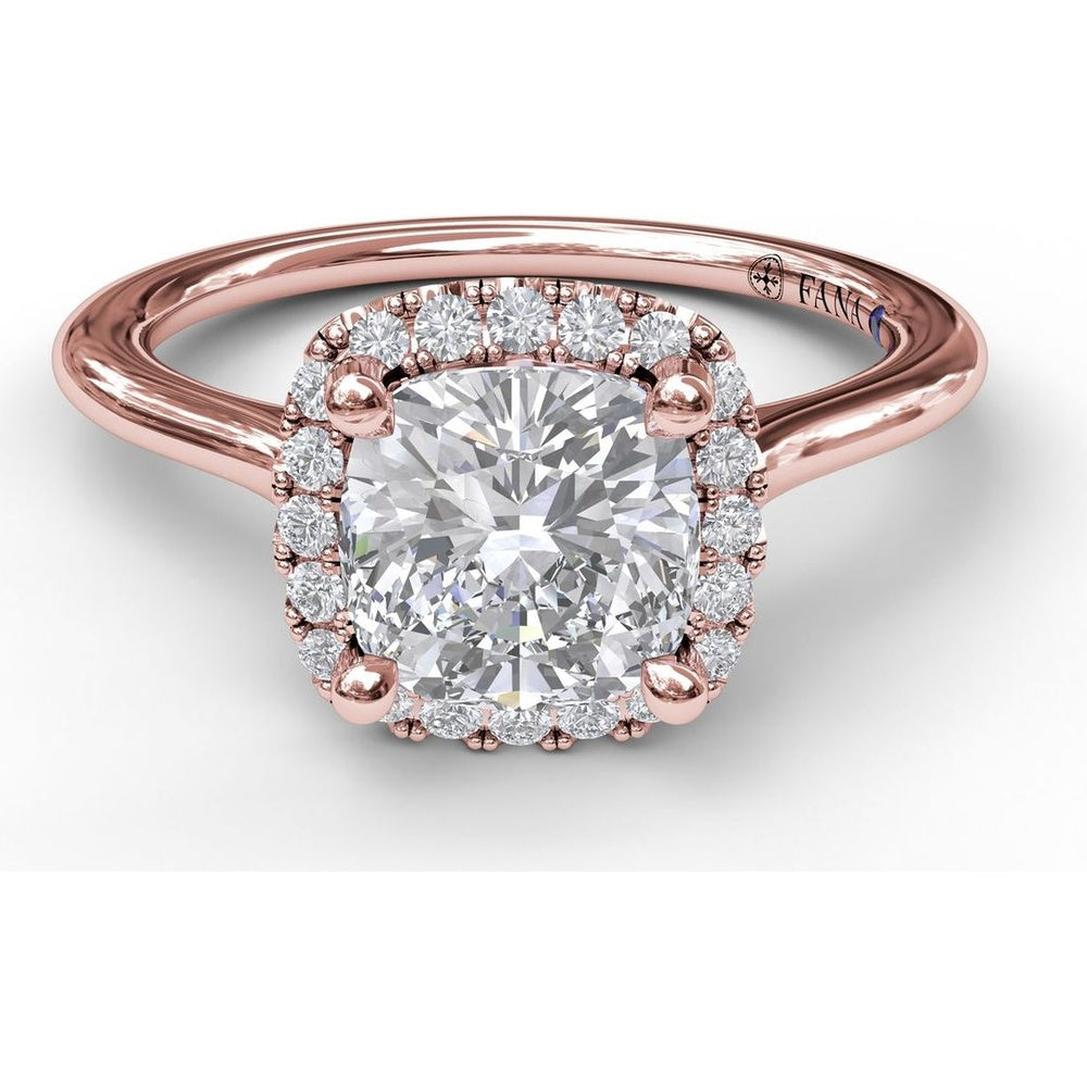 Classic Cushion Halo Engagement Ring Setting with Pavé Round Diamonds by Fana - 0.16 Carat Total Diamond Weight