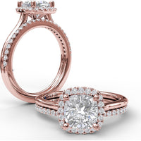 Classic Cushion Halo Engagement Ring Setting with Pavé Round Diamonds by Fana - 0.16 Carat Total Diamond Weight