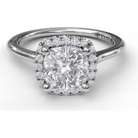 Classic Cushion Halo Engagement Ring Setting with Pavé Round Diamonds by Fana - 0.16 Carat Total Diamond Weight