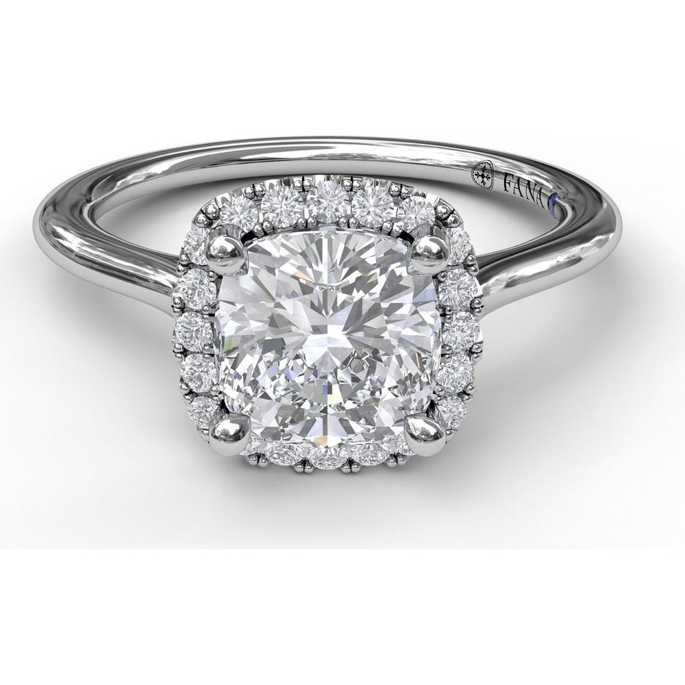 Classic Cushion Halo Engagement Ring Setting with Pavé Round Diamonds by Fana - 0.16 Carat Total Diamond Weight