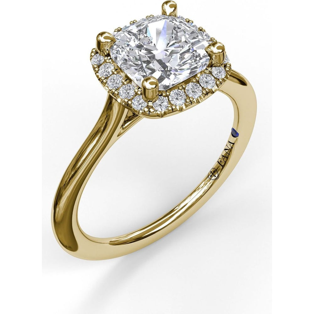 Classic Cushion Halo Engagement Ring Setting with Pavé Round Diamonds by Fana - 0.16 Carat Total Diamond Weight
