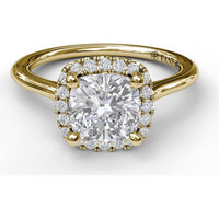 Classic Cushion Halo Engagement Ring Setting with Pavé Round Diamonds by Fana - 0.16 Carat Total Diamond Weight