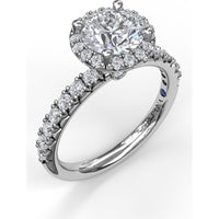 Classic Diamond Halo Engagement Ring Setting with Pavé Band and Side Profile Detail by Fana - 0.57 Carat Total Diamond Weight