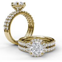 Classic Diamond Halo Engagement Ring Setting with Pavé Band and Side Profile Detail by Fana - 0.57 Carat Total Diamond Weight