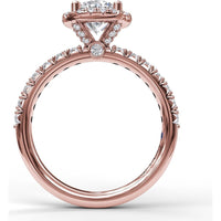 Classic Diamond Halo Engagement Ring Setting with Pavé Band and Side Profile Detail by Fana - 0.57 Carat Total Diamond Weight