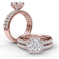 Classic Diamond Halo Engagement Ring Setting with Pavé Band and Side Profile Detail by Fana - 0.57 Carat Total Diamond Weight