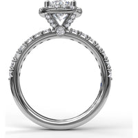 Classic Diamond Halo Engagement Ring Setting with Pavé Band and Side Profile Detail by Fana - 0.57 Carat Total Diamond Weight